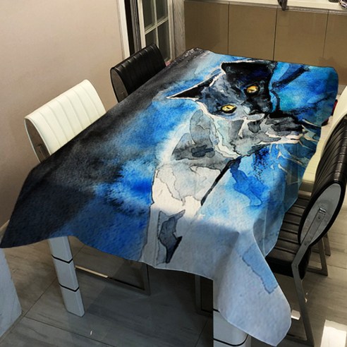 알럽홈 워터컬러 캣 프린팅 스퀘어 홈 테이블 커버, TYPE5, 90 x 90 cm
