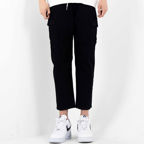 더간지 남성용 허리밴딩 스판 기본 심플워싱 카고 청바지 4