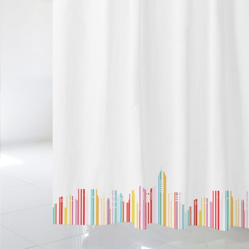 수풀 북유럽 스타일 샤워커튼 SC713 L 1800 x 1880 mm + 플라스틱 고리 12p + 커튼봉 화이트 세트, 1SET_KOR, 화이트계열