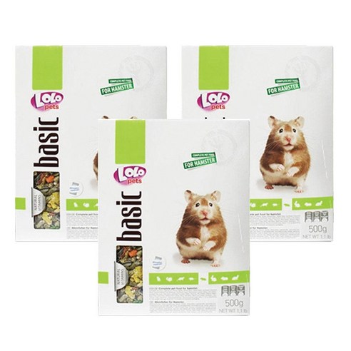 로로펫 반려동물 71100 베이직 햄스터 사료, 500g, 3개