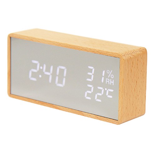 텐교 LED 디지털 무소음 탁상 알람시계, 크리스탈 + 우드