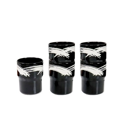 오체어스 쌓아지는 도자기 물컵 230ml, 붓터치블랙, 5개