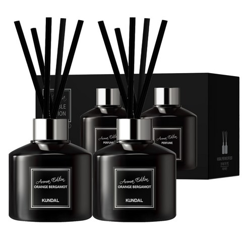 쿤달 퍼퓸 디퓨저 아로마 에디션 200ml 2개 + 섬유스틱 10개 세트, 오렌지베르가못향