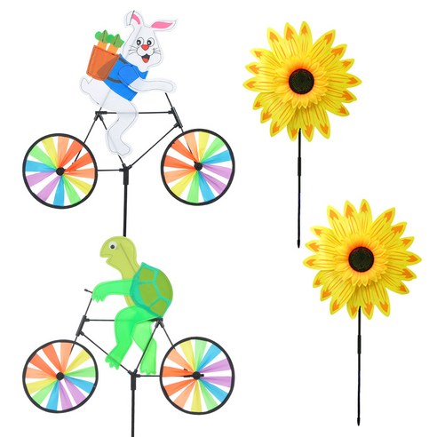 파티쇼 정원용 바람개비 해바라기 소형 2p + 자전거 토끼 + 거북이 세트, 혼합색상, 1세트