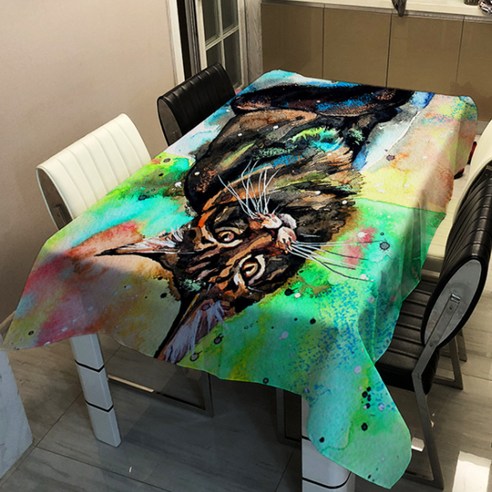 알럽홈 워터컬러 캣 프린팅 스퀘어 홈 테이블 커버, TYPE13, 90 x 90 cm