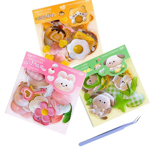 Momo PET 귀여운 동물 스티커 시리즈 세트, A TYPE(스티커), 랜덤발송(핀셋), 1세트