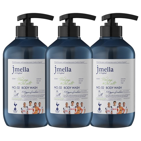 제이멜라 인 잉글랜드 위드 토트넘 남성용 우드세이지 앤 씨솔트 바디 워시, 3개, 500ml