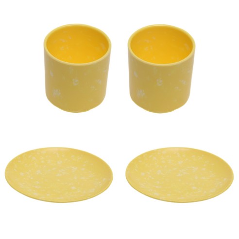DM 감성 분식 접시 옐로우 대 2p + 물컵 옐로우 2p 세트, 1세트, 접시 대 2p + 물컵 2p