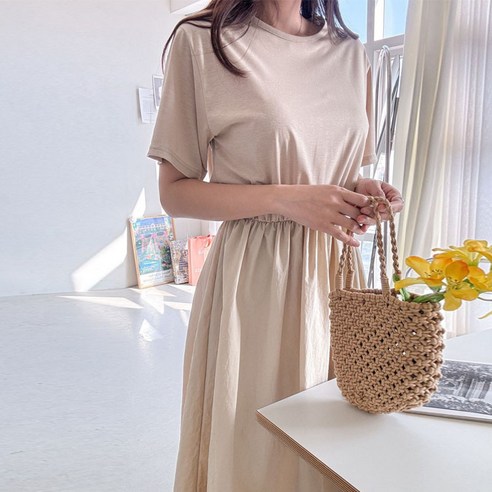 보리맘 홀릭 반팔 바스락 밴딩 여름 롱 임산부 원피스 R426