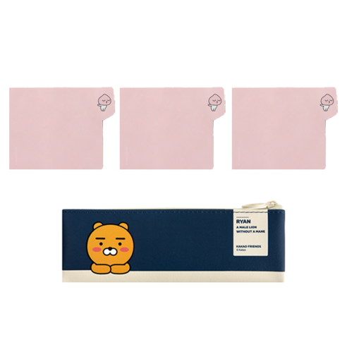카카오프렌즈 미니 플랫 펜슬케이스 + 인덱스 점착메모지 3p, 라이언(펜슬케이스), 어피치(점착메모지), 1세트