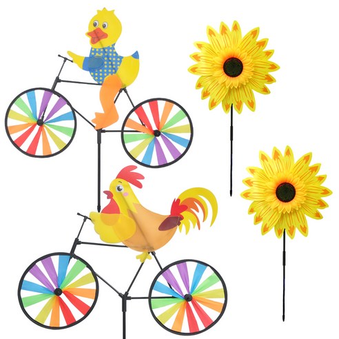 파티쇼 정원용 바람개비 해바라기 소형 2p + 자전거 오리 + 닭 세트, 혼합색상, 1세트