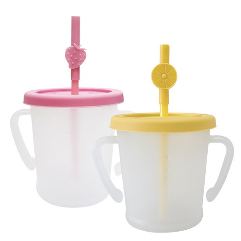 아가프라 매직빨대컵S 300ml 2종세트, 옐로우, 핑크, 1세트
