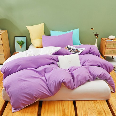 마켓A 파스텔 컬러 침구 세트, 퍼플화이트