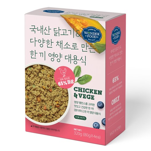 원더푸드 강아지 전연령용 한 끼 영양 대용식 닭고기 사료 4p, 연어, 320g, 1개