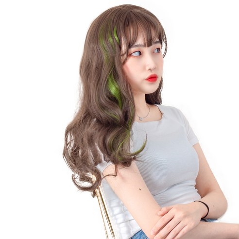 가발위드 단색 웨이브 컬러 포인트 피스 5p + 트윙클 붙임머리 세트, 카키(컬러피스), 랜덤발송(붙임머리), 1세트