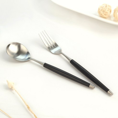 보겐 국산 르비앙 샤틴 디저트 스푼 + 포크 세트, 블랙, 디저트스푼 + 디저트포크, 1세트