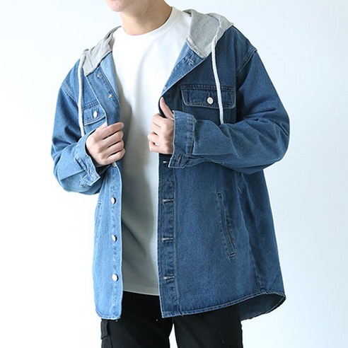 제제 남성용 후드 데님 청자켓
