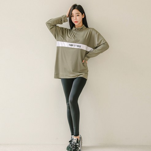 튜브트리 여성용 래쉬가드 루즈핏 아노락 반집업 상하의 세트 BE8222L