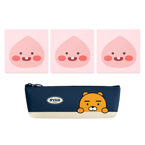 카카오프렌즈 모던st 미니 삼각 필통 + 사각메모지 문구세트, 네이비 라이언(삼각 필통), 리틀어피치(메모지), 1세트