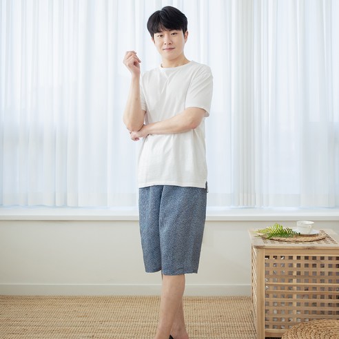 씨엘스토리 남성용 라인 인견 7부 파자마 바지