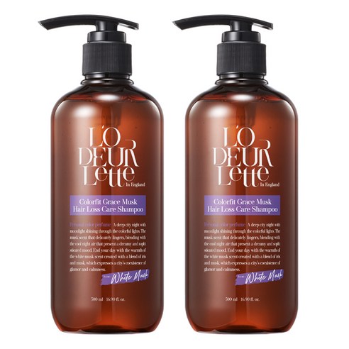 로더렛 인 잉글랜드 컬러핏 그레이스 머스크 탈모 샴푸 화이트머스크향, 500ml, 2개