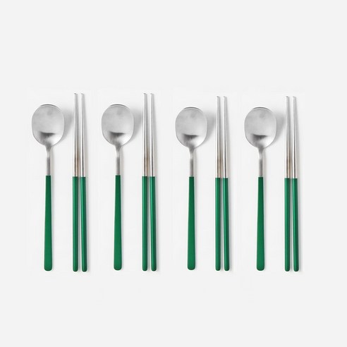 모다키친 나봄 수저 4인 세트, 그린, 숟가락 4p + 젓가락 4p, 1세트