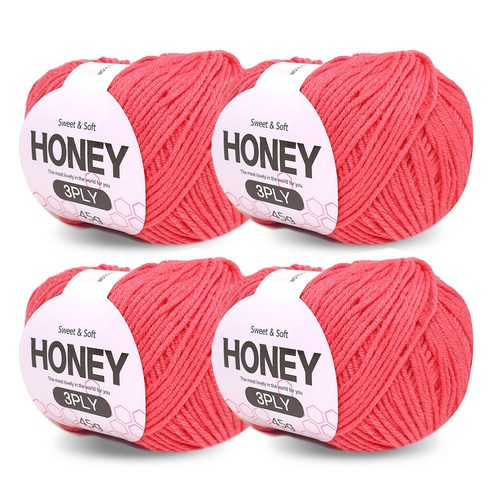 니뜨 허니 3ply 뜨개실 45g x 4p + 무료 도안 세트, 39 자몽