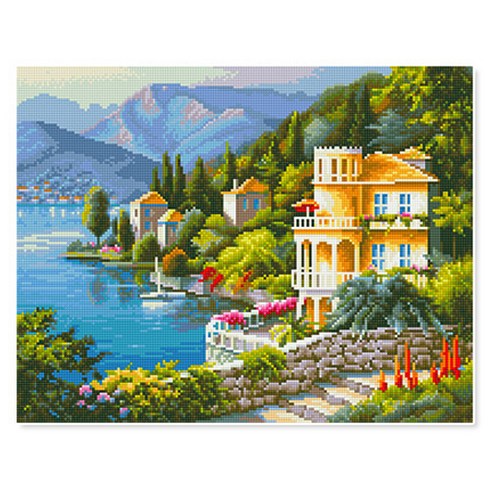더홈스 DIY 프리미엄 보석 십자수 키트, 21 호숫가별장, 1세트