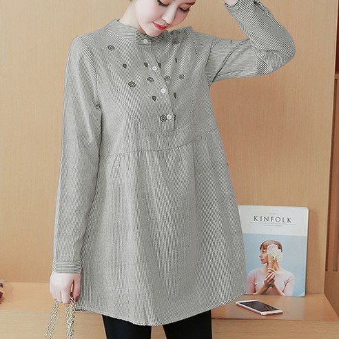 루나글램 스트라이프 자수 임산부 수유 티셔츠 PUC107