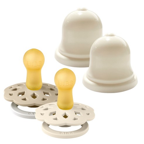 BIBS 보헴 고무 쪽쪽이 2단계 2종 + 실리벨 케이스 2p 세트, 2단계(6개월 이후), 아이보리, 바닐라나이트, 1세트
