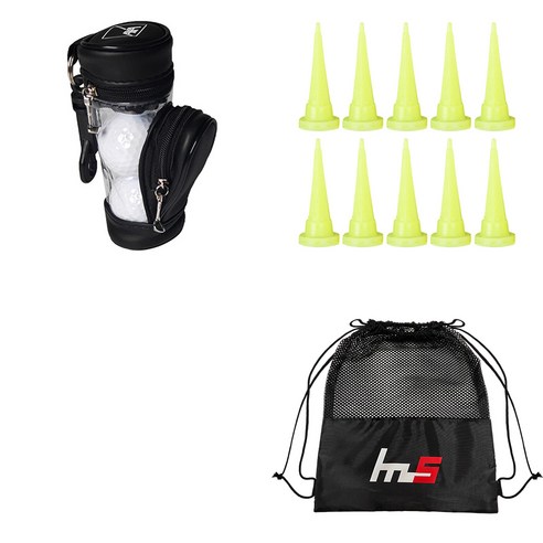 나야스타일 골프공 파우치 + HDPE 골프 숏 티 10p + 파우치 세트 GFYP-133-3+163-3PU, 블랙(골프공 파우치), 형광(골프티)