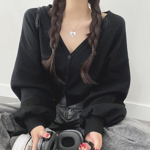 위드후이린 여성용 메이플 브이넥 크롭 가디건