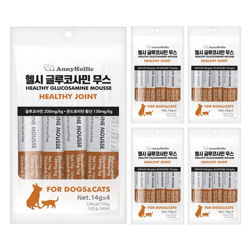 애니홀릭 반려동물 헬시 글루코사민 무스 영양제, 4회분, 치킨&가리비, 5개