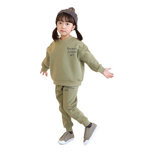 삼소니 아동용 기모 올리브 상하의 세트