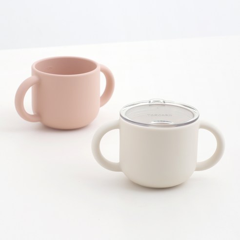 탁가온 아동용 123 실리콘 트레이닝 컵 200ml x 2p + 뚜껑 세트, 아이보리, 베이지핑크, 1세트