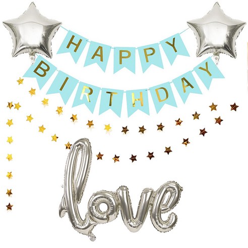 올리브파티 생일파티 용품 가랜드 패키지 홈파티세트, 블루가랜드 실버러브, 1세트