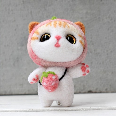 펫돌 양양이 양모니들펠트 인형 DIY 세트, 1세트, 분홍 고양이