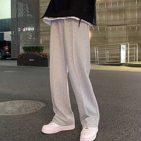 구디프 남성용 루즈핏 일자 핀턱 바지