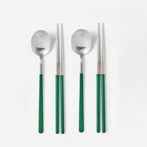 모다키친 나봄 수저 2인 세트, 그린, 숟가락 2p + 젓가락 2p, 1세트