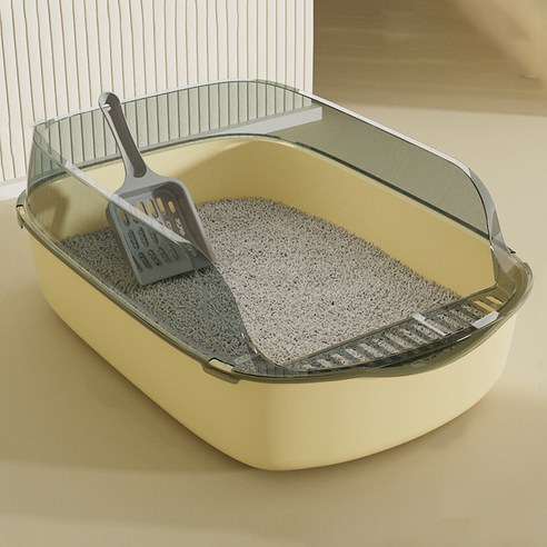 둥둥펫 투명 고양이 화장실 + 모래삽 세트, 옐로우