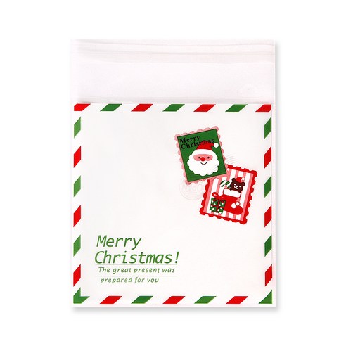인디케이 크리스마스 화이트 편지우표 선물포장 비닐봉투, 혼합색상, 500개