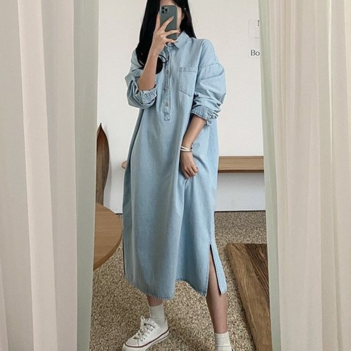 봉봉스토리 넉넉한청 임산부 원피스