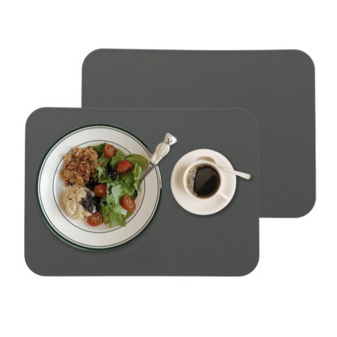 디아르 플래티넘 실리콘 방수 식탁매트 스탠다드, 차콜그레이, 40.2 x 28.8 cm, 2개