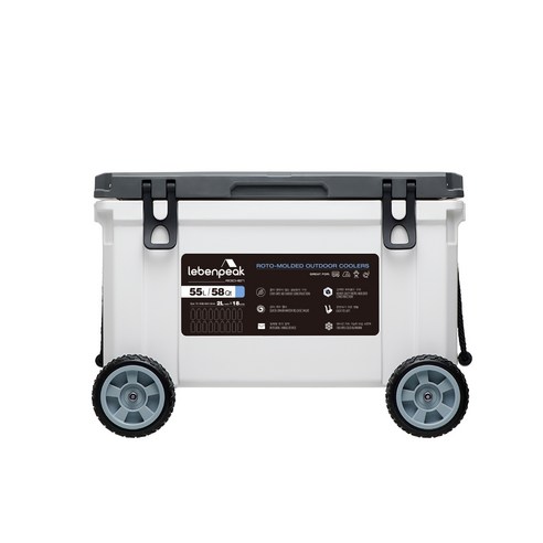 로이첸 레벤픽 감성캠핑 대형 하드쿨러 휴대용 바퀴 아이스박스 58QT, 화이트, 55L