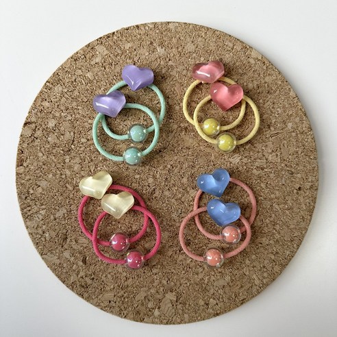 비솔 여아용 쁘띠 하트 머리끈 4종 x 2p 세트