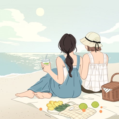 위모던 소르르 일러스트 액자 캔버스 아트 Peaceful beach