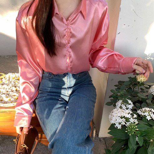 피어니스트 여성용 실크 새틴 카라 긴팔 셔츠