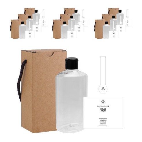 라운드납작 페트 250ml + 원터치 블랙캡+ 심플 벌꿀L + 꿀병봉인 스티커 화이트 + 박스 세트, 10세트