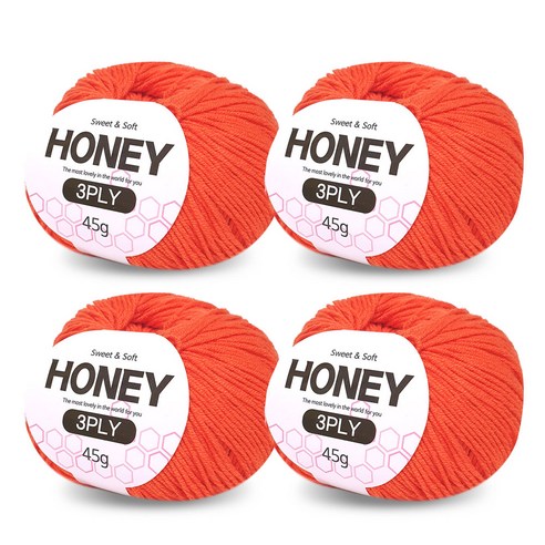 니뜨 허니 3ply 뜨개실 45g x 4p + 무료 도안 세트, 32 오렌지
