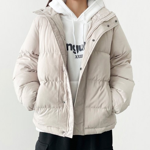 잘빠진 여성용 하이넥 베이직 숏 패딩